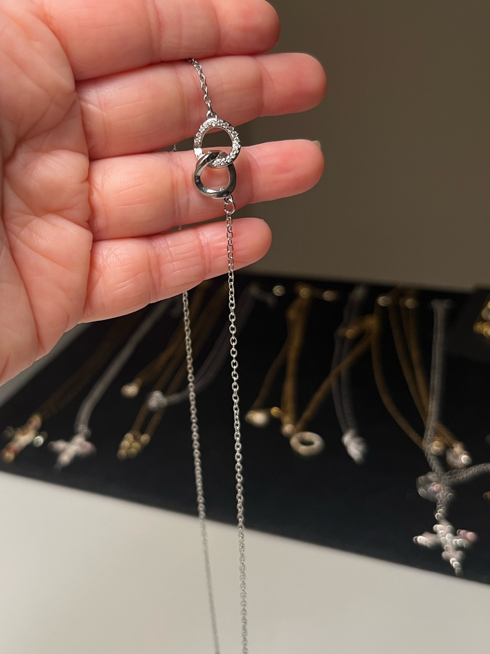 Silver Tone Interlocking Circle Stainless steel CZ Necklace